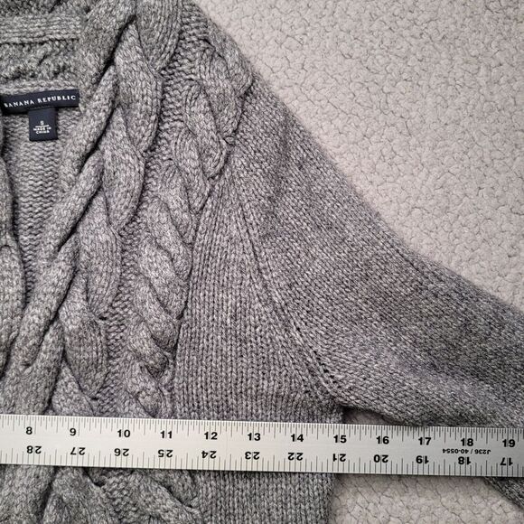 Banana Republic Sweater Womens Small Gray Cable Knit Open Wool Cashmere Blend - Picture 5 of 9